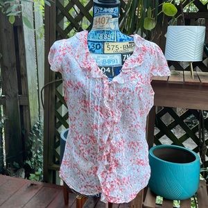 Banana Republic peach and tan, cotton floral, light weight button down shirt